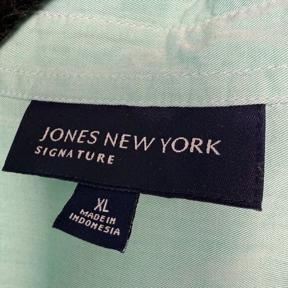 Jones New York Shirt Womens XL Turquoise Button Up Roll Tab Sleeve Cotton Top - Picture 2 of 7